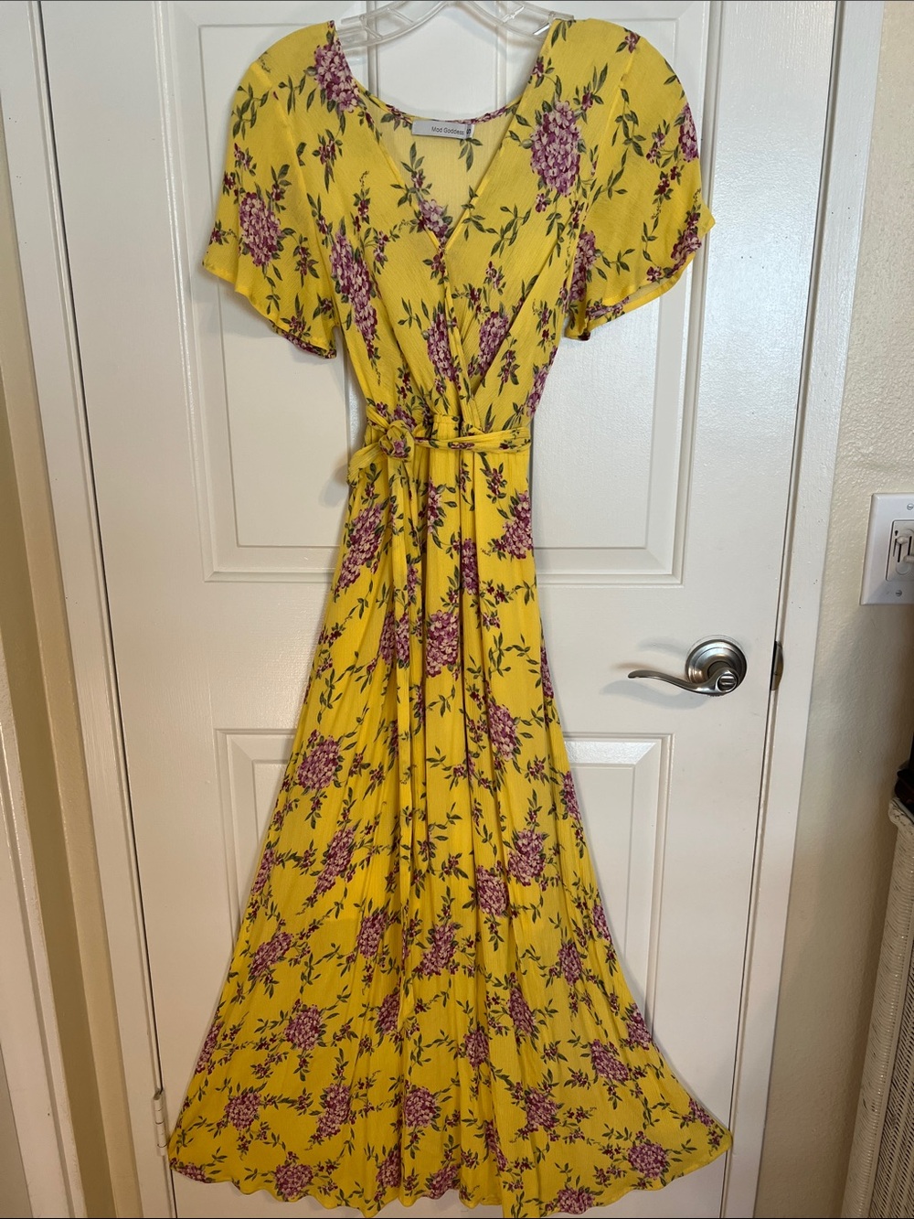 Mod GoddessYellow Floral Maxi Dress with Tie Waist